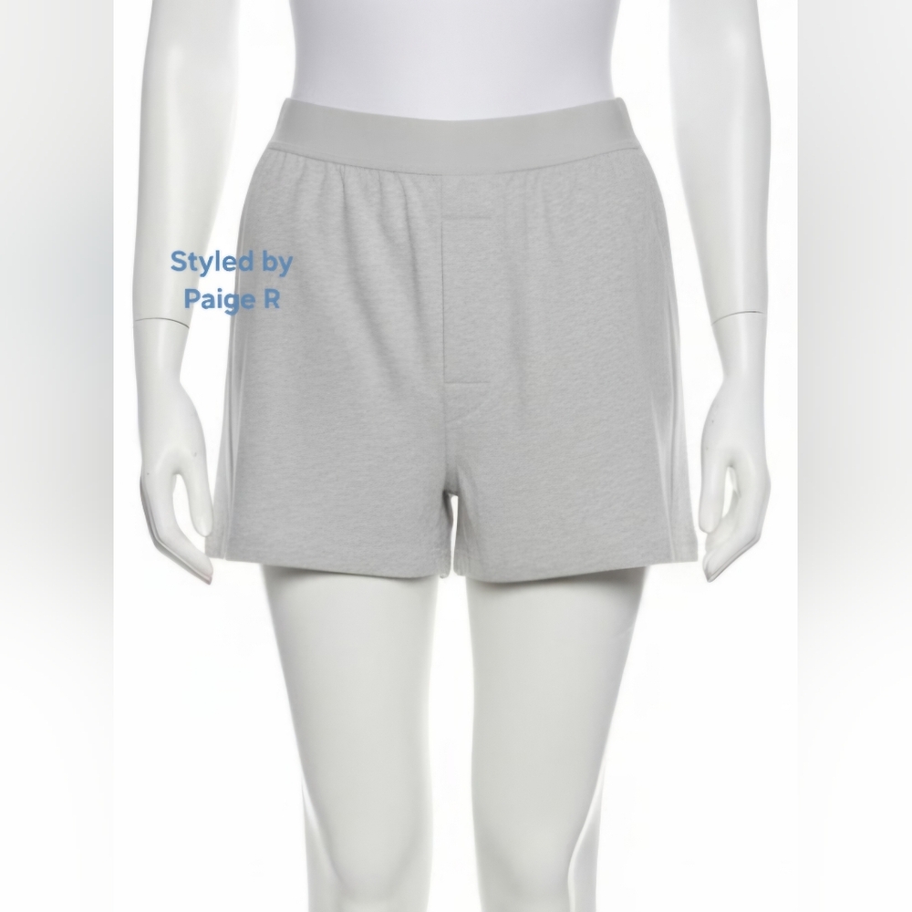 ❤NWT SKIMS Boyfriend Loose Cotton Boxer Lounge Sleep Shorts Light Heather Grey L